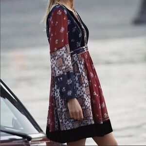 Anthropologie blue and red Floral Patchwork Dress…in size Med…NWT…Boho Look!